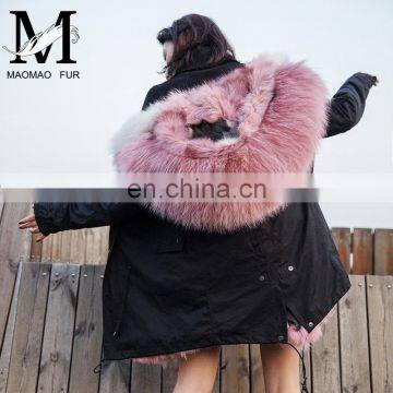 2016 Top Level Wholesale Winter Removable Fox Fur Lining Long Multi Color Fur Parka Coat