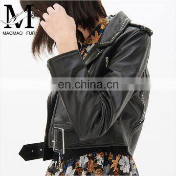 2017 New Fashion Diamond Women Real Leather Jacket Ladies