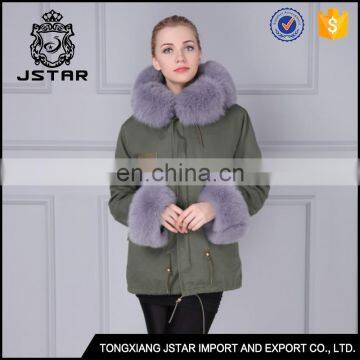 Factory direct selling fur coats real fur parka with fox fur collar