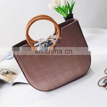 Straw Bag Leisure Crossbody Bag Ring Metal Tote Bag Wholesale photo-3