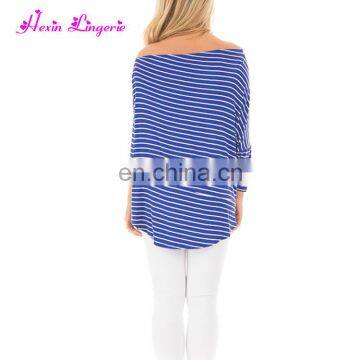 Private Label Blue Striped Long Sleeves Tops Tshirt Women Casual Blouse Designs photo-6