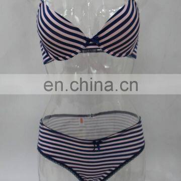 blue and pink stripe women underwear bra set