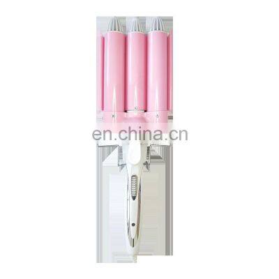 RIWA Home and Salon Use Three barrels ceramic Hair Curler Electrical 3 barrel Wave Wand Curling Iron pink