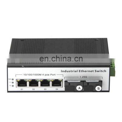 DIN Rail  Ethernet Switch Industrial Grade Gigabit 4 Ports RJ45+2 Ports Fiber