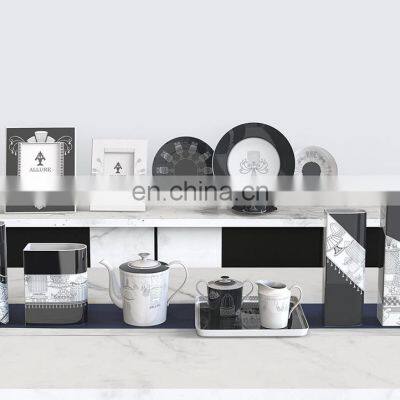 Black And White Ceramic Frame Dinner Plate Tea Set With Decoration Vase photo-2