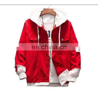 Merchant customized 100% cotton lapel hooded jacket windbreaker fashion washed casual jacket bomber jacket men S-4XL