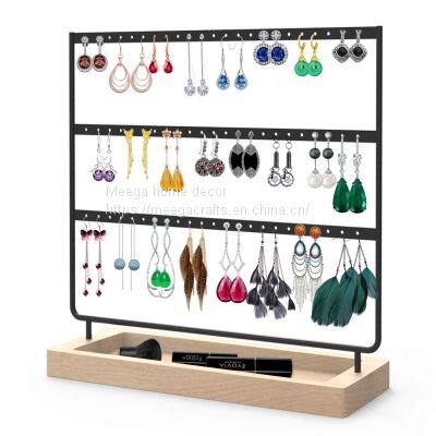 JEWELRY ORGANIZER WALL MOUNTED WALL JEWELRY ORGANIZER SET OF 3 WOOD HANGING JEWELRY ORGANIZER RUSTIC JEWELRY HANGER FOR JEWELRY STORAGE DISPLAY GIFT (BROWN+BLACK)