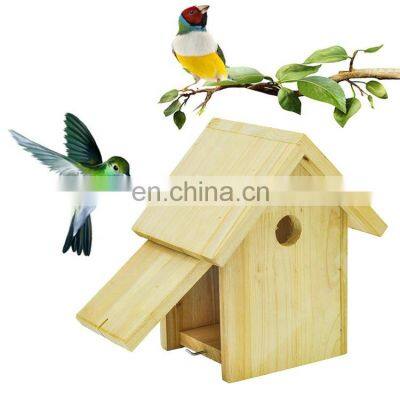 Custom eco-friendly new unfinished wood bird house,handmade hanging recycle wood craft bird nest breeding box