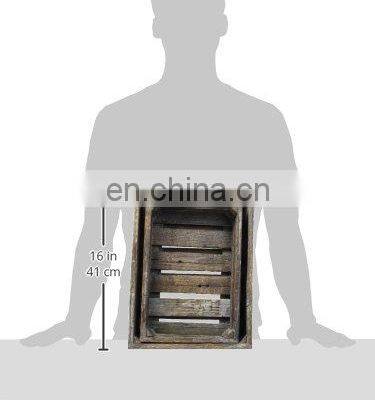 Set of 2 Country Rustic Finish Wood Storage Crate Decorative Tray Carrier Boxes w Handles photo-3