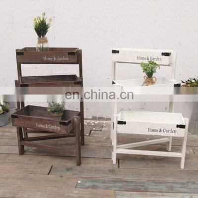 American country foldable steps wooden storage flower rack