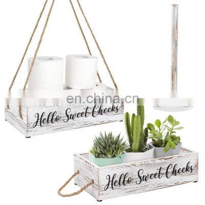 Farmhouse Rustic Wooden Bathroom Box Decor Toilet Paper Roll Holder Box