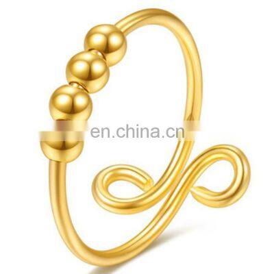 Copper Simplicity Women Adjustable Finger Anti Beaded Sterling Silver Fidget Rings Anxiety photo-2