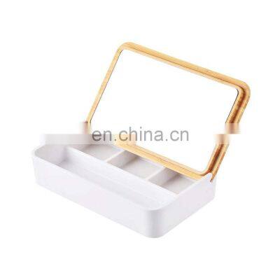 Modern Style Bamboo Cover with Mirror Table Jewelry Storage  Box