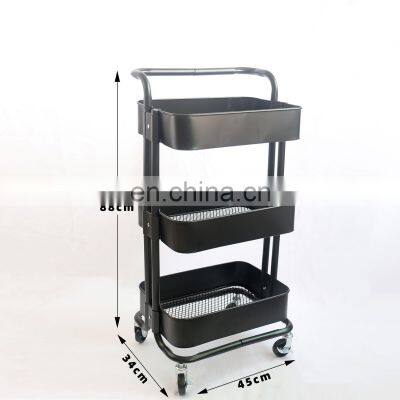 Wholesale 3-Tier Utility Rolling Cart with Large Storage and Metal Wheels for Office Kitchen Bedroom Trolley cart