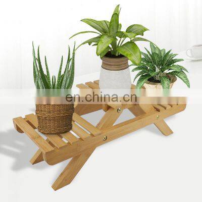 Natual Bamboo Wooden Flower Shelf Rack For Garden