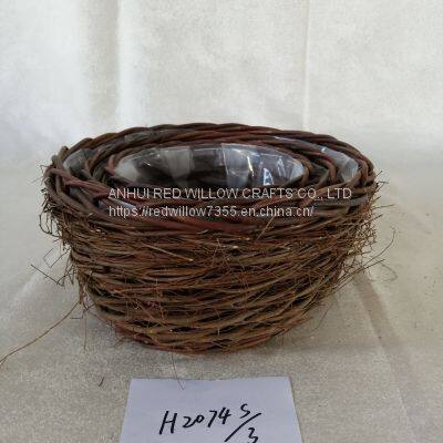 Natural Pastoral Willow Hand Woven Basket with Plastic Lining