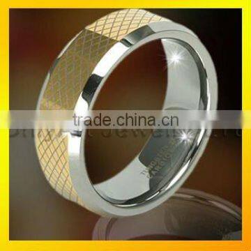 vogue mens tungsten rings with gold plating and laser