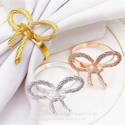 Factory Wholesale Hotel Western Restaurant Gold Western Style Butterfly Bow Tie Metal Napkin Ring