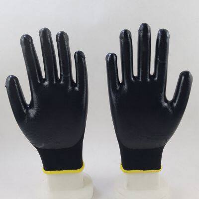 Black Polyester Knitted Black Nitrile Palm Coated Safety Work Gloves for Construction Workplace Workshop Plant Workers Wearing photo-2