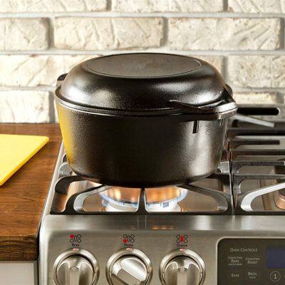 Wholesale Multifunctional Combo Cookware Pre-seasoned Cast Iron Double Pot Dutch Oven 2 in 1 With Skillet Lid photo-3