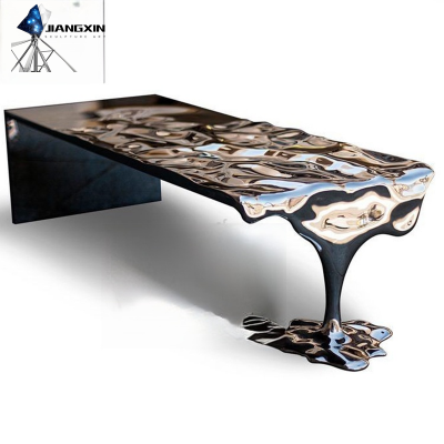 Liquid Stainless Steel Coffee Table - Mirror - Modern Interior Polished Water Ripple Design (sculpture Art Work)