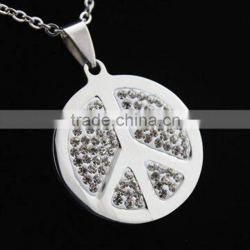 Anti-war peace sign pendant necklace stainless steel diamond necklace