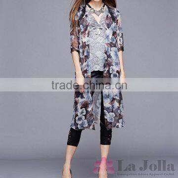 2016 Summer Fashion Ladies Flower Printed Chiffon Grace Short Sleeves T-shirt 139