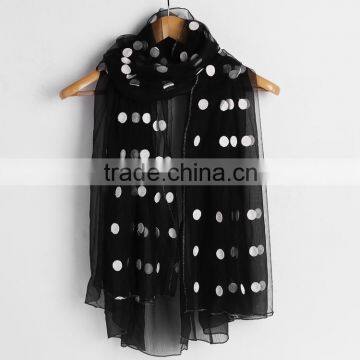 Fashionable Polka Dot Embroideried Nylon and Lace Combined Muslim Arab Scarf