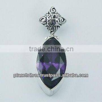 Handmade Faceted Marquise-Shaped Cubic Zirconia Sterling Silver Pendant