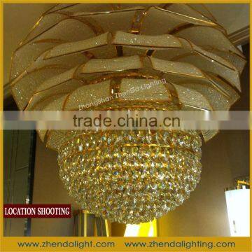 Contemporary round crystal chandelier,Gold decorative big modern crystal round chandelier ZD032