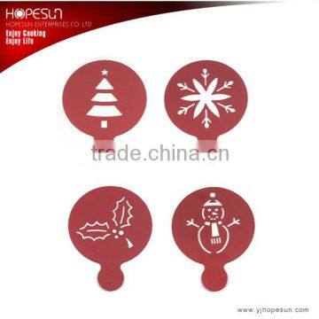 Hot selling 4pc different pattern christmas series metal coffee stencil set