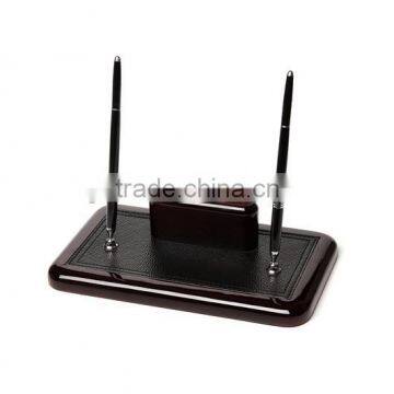 Luxury Solid Wood MDF Leather Wooden Office Stand Business Office Desktop Set Pen Stand