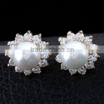 High Qulity Big Round Pearl WithZircon Gold Plated Stud Sterling-Silver-Jewelry Earrings Elegant Fashion Bijoux Jewelry photo-4