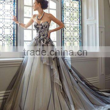 Custom Made Luxury Long Train Applique Black and Ivory Princess Wedding Dress Bridal Gown