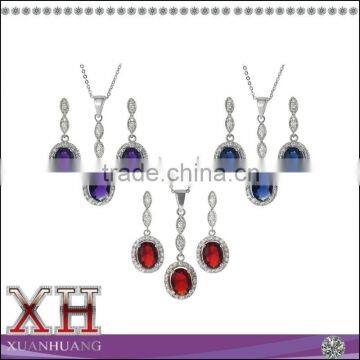 Brightly Dangle Necklace Earrings Oval Zircon Jewelry Set Silver Zircon Sets