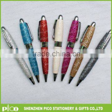 Various color mini twist leather ball point pen with crystal clip for personalized promotion