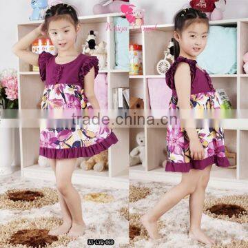 Wholesale boutique baby girl tank cotton dresses with ruffle and flower pattern