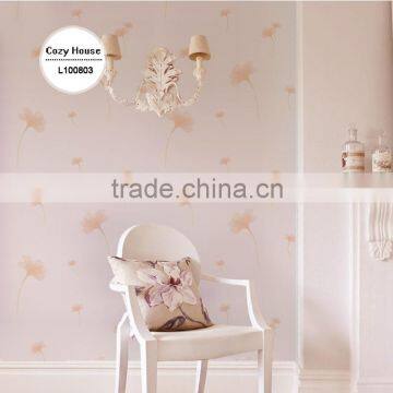 low price embossed vinyl wallpaper, cupcake pink lovely flower wallcovering for girls room , new fashion wall decal distributor