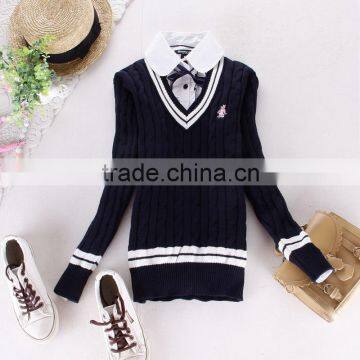 Deep v neck school formal cashmere wool sweater 2016 spring, kids long sleeve pullover