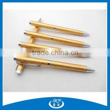 High End Shiny Golden Glitter Metal Leather Ball Pen for Promotional