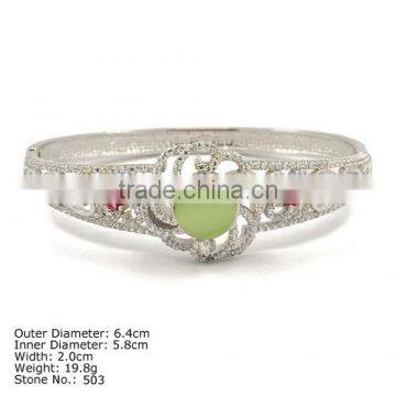 [ CZQ-0080 ] 925 Sterling Silver Bangle with Agate and CZ Stones