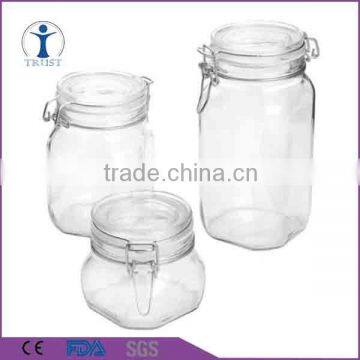 wholesale clear three food airtight glass jar