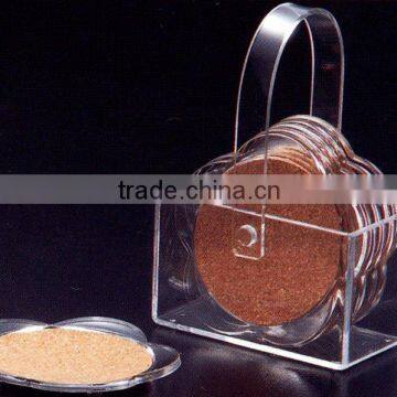 Acrylic Cork Cup Pads /Coasters/Mats in Basket Handle Holder