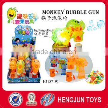 Hot selling kids funny monkey candy toy bubble gun 8pcs