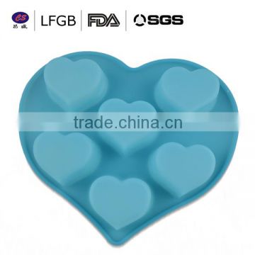 hot selling! food grade six heart shaped silicone cake mould