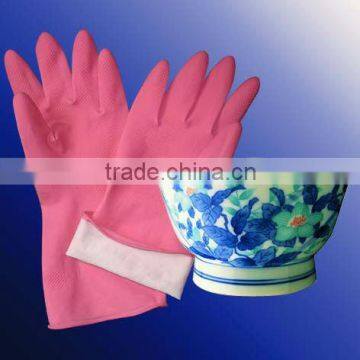 cleaning pink flocklined latex gloves