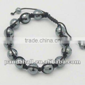 Hematite Bead Bracelets, Non-Magnetic, with Nylon Cord, Faceted, Round, Black(BJEW-Q133-1)