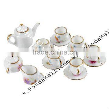 Porcelain Tea Set Decorations, Violet, Size: Saucer: about 18mm in diameter, 3mm thick (SJEW-R018)