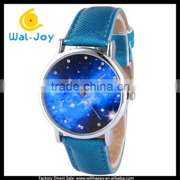 WJ-5465 bright star blue face leather band stylish high quality attractive cheap watch