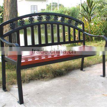 Antique wooden garden bench with back metal frame benches